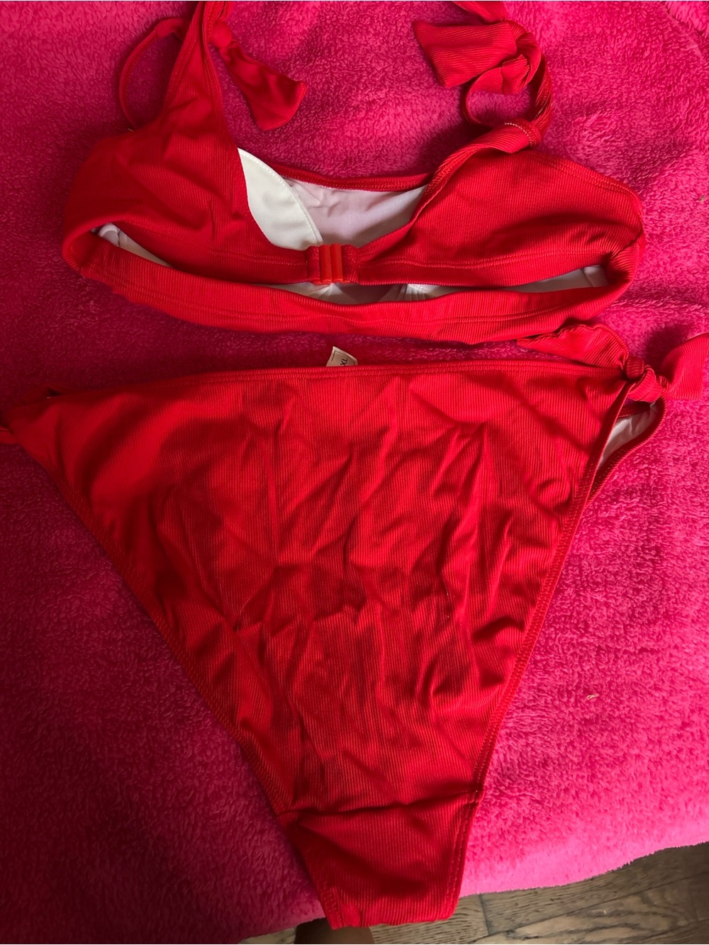 Cache Red Ribbed Tie-Shoulder Bikini Set - Picture 2 of 5